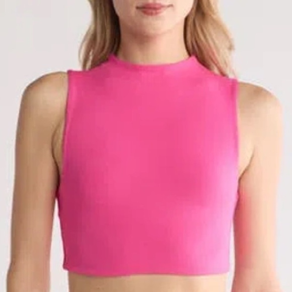 NAKED WARDROBE SLEEVELESS MOCK NECK CROP TOP IN RASPBERRY SZ L